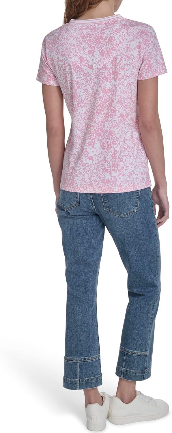 imageNautica Womens Solid VNeck Short Sleeve TShirtEnglish Rose Multi