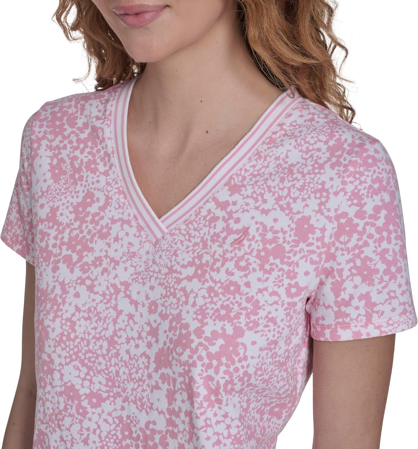 imageNautica Womens Solid VNeck Short Sleeve TShirtEnglish Rose Multi