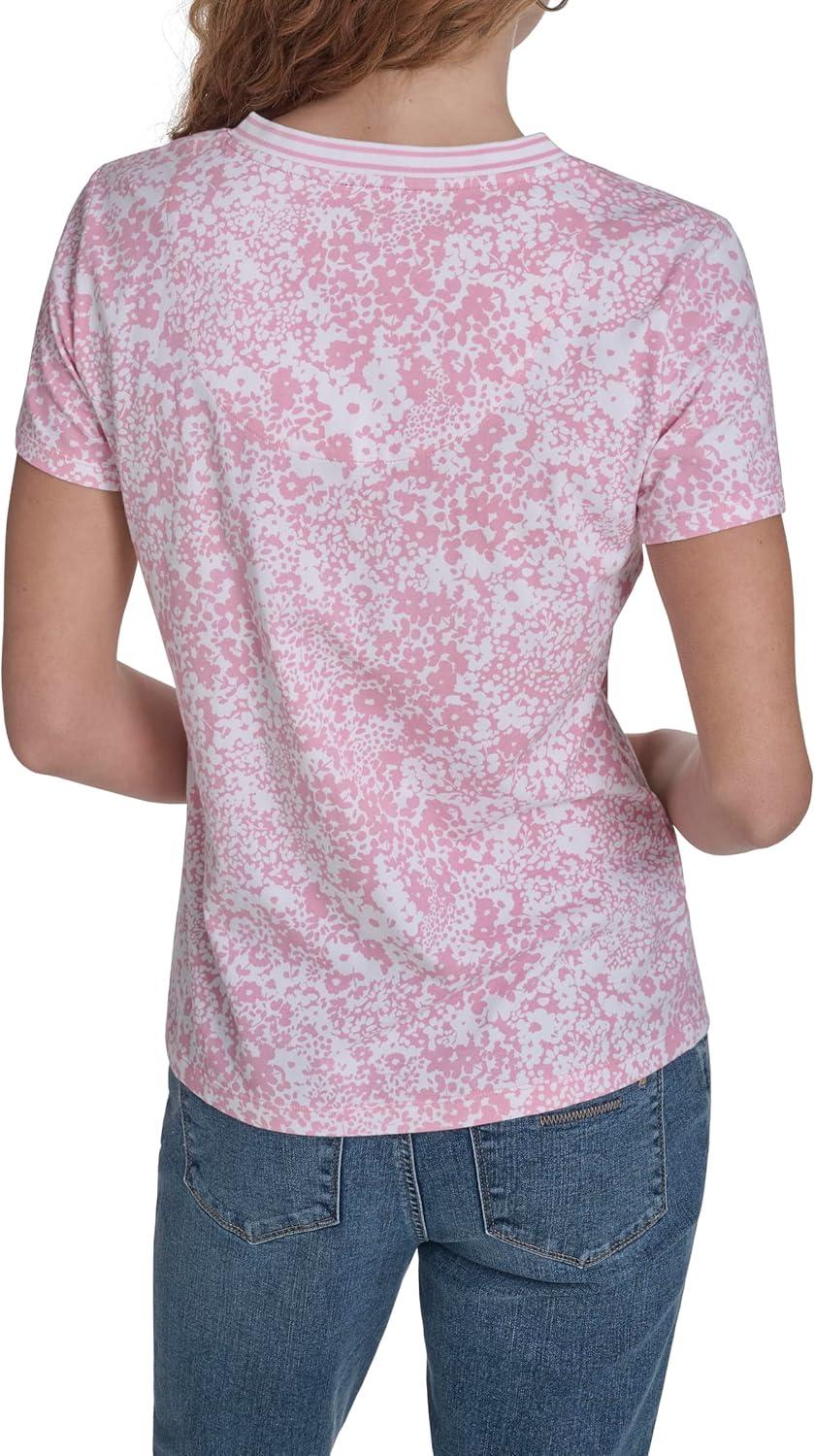 imageNautica Womens Solid VNeck Short Sleeve TShirtEnglish Rose Multi