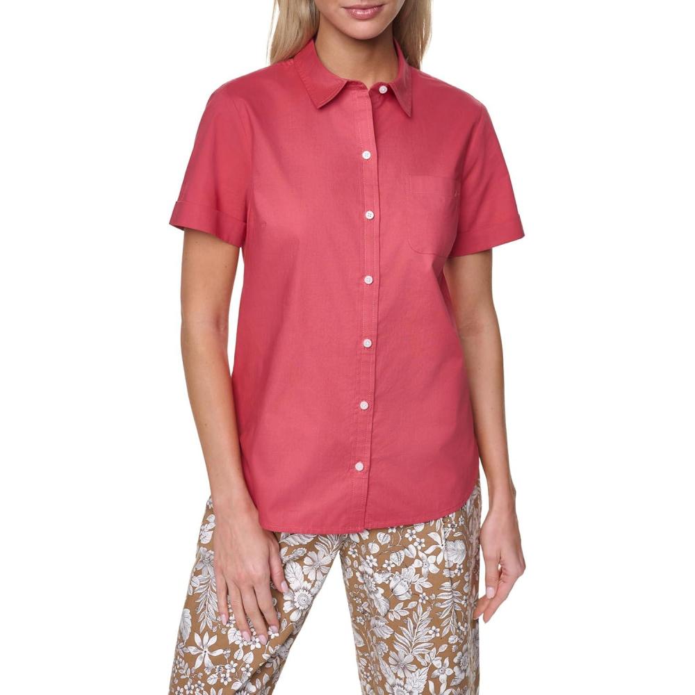 imageNautica Womens Button Front Short Sleeve Camp ShirtMineral Red