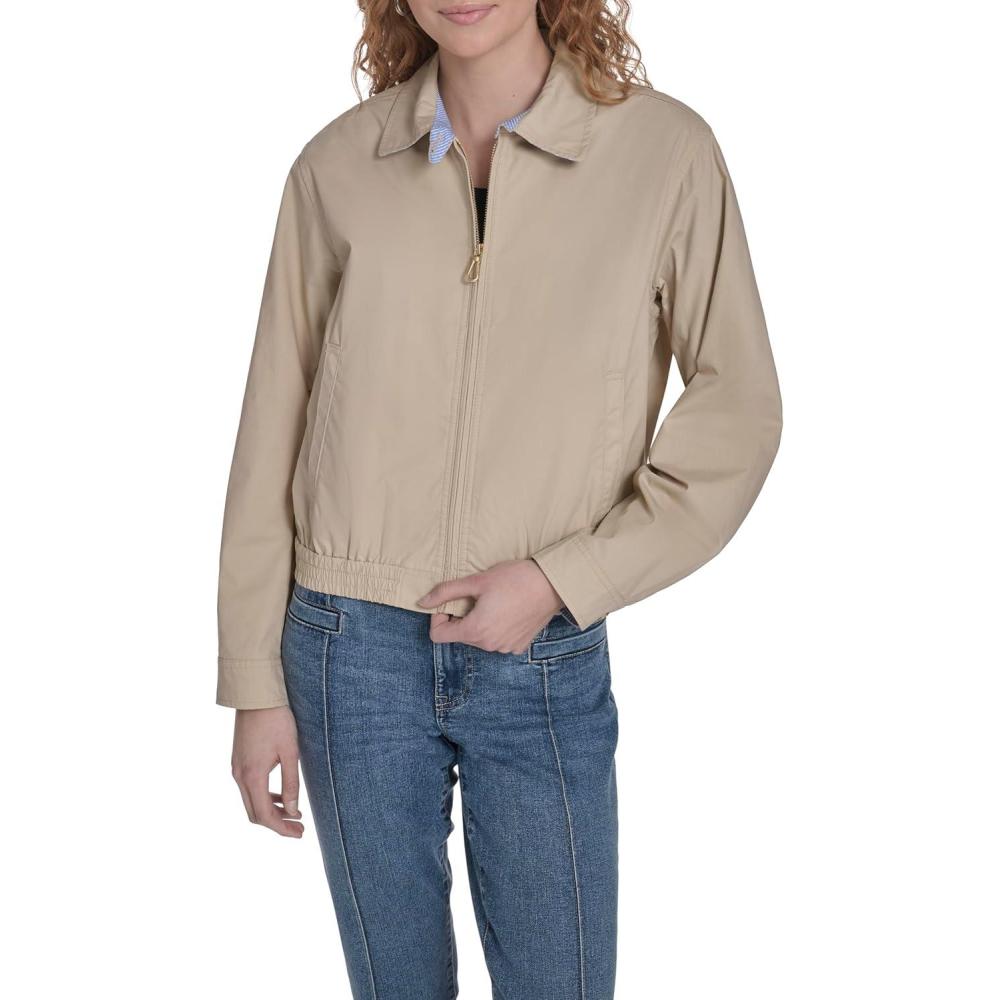 imageNautica Womens Long Sleeve Cotton Collared Zip Front JacketIrish Creme