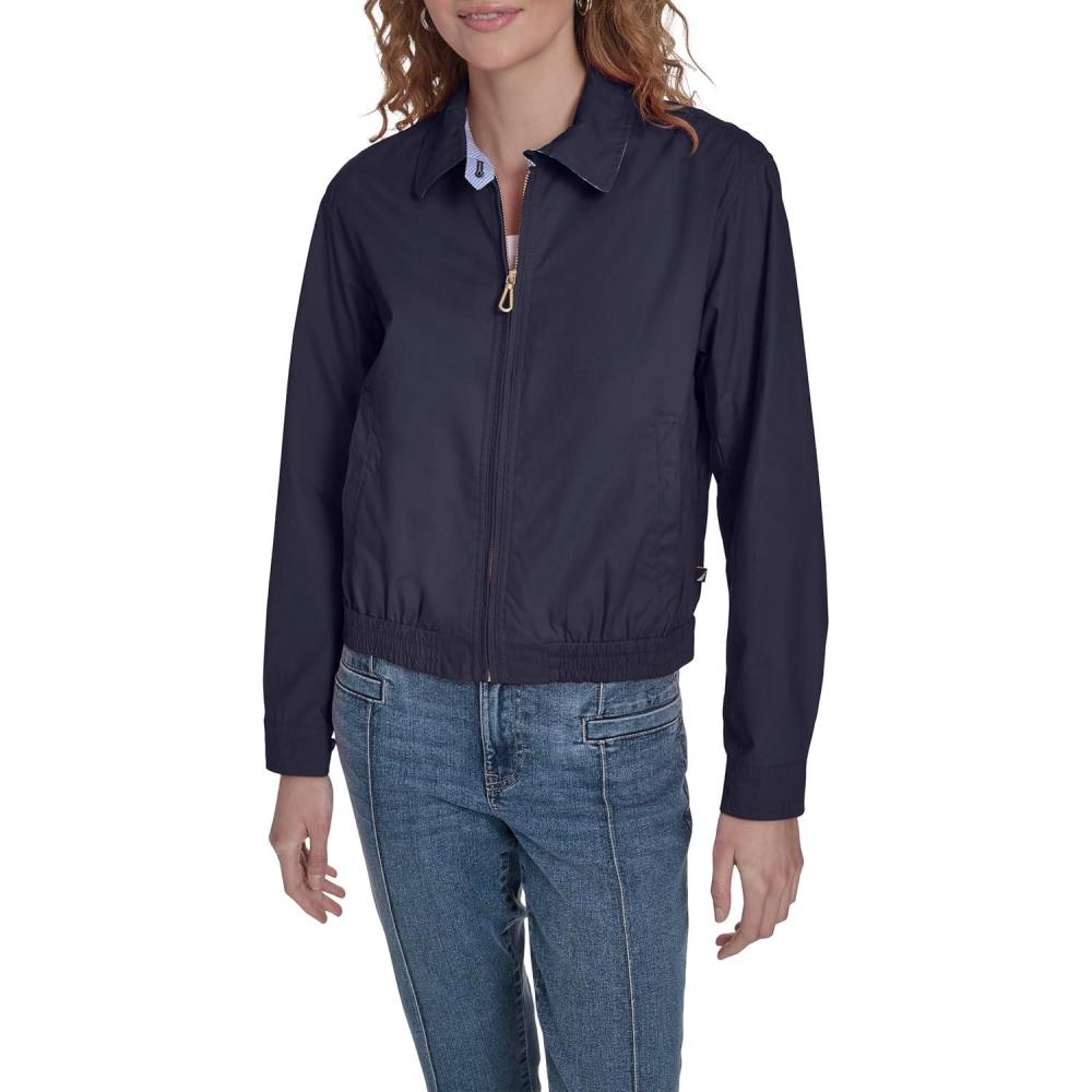 imageNautica Womens Long Sleeve Cotton Collared Zip Front JacketNight Sky