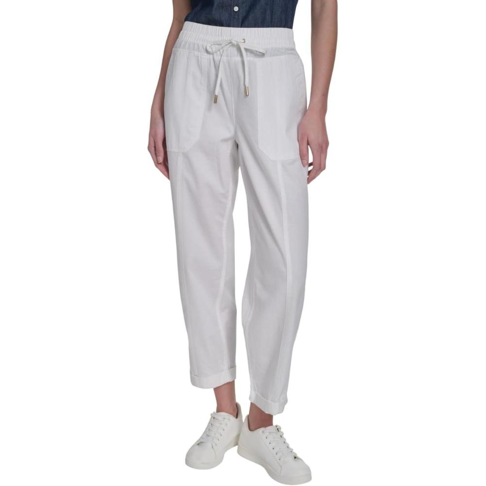 imageNautica Womens Pull on Cuffed Solid Ankle Length PantsBright White