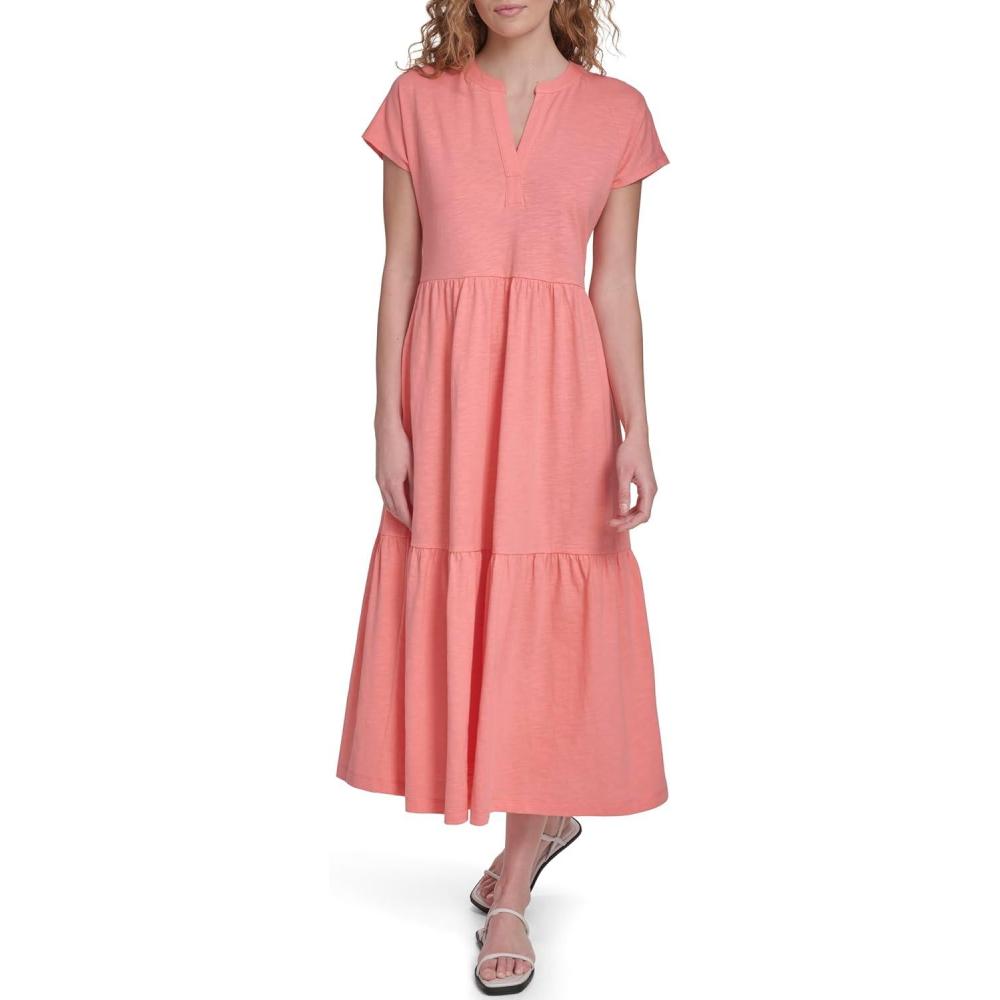 imageNautica Womens Short Sleeve Midi Tiered Solid DressBloom
