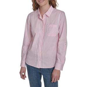 Nautica Women’s Button Front Long Sleeve Roll Tab Shirt(English Rose Combo)