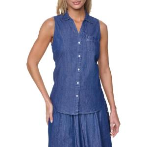 Nautica Women’s Button Front Long Sleeve Roll Tab Shirt(Medium Azure)