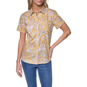 Nautica Women’s Button Front Short Sleeve Camp Shirt(Deep Maize Multi)