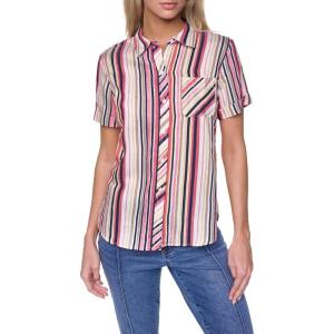 Nautica Women’s Button Front Short Sleeve Camp Shirt(Mineral Red Multi)