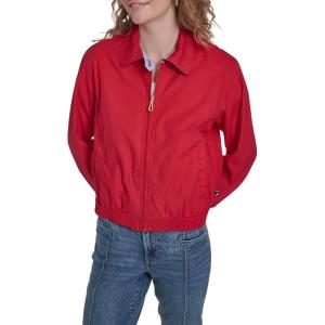 Nautica Women’s Long Sleeve Cotton Collared Zip Front Jacket(Scarlet)