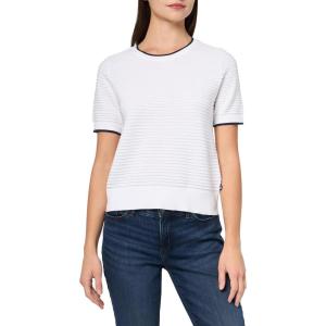Nautica Women’s Short Sleeve Striped Pullover Sweater with Tipping(Bright White/ Night Sky)