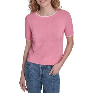 Nautica Women’s Short Sleeve Striped Pullover Sweater with Tipping(English Rose/White)