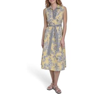 Nautica Women’s Sleeveless Shirtdress Belted Floral Dress(Sunshine/ Bright Whtie)