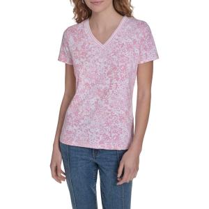 Nautica Women’s Solid V-Neck Short Sleeve T-Shirt(English Rose Multi)