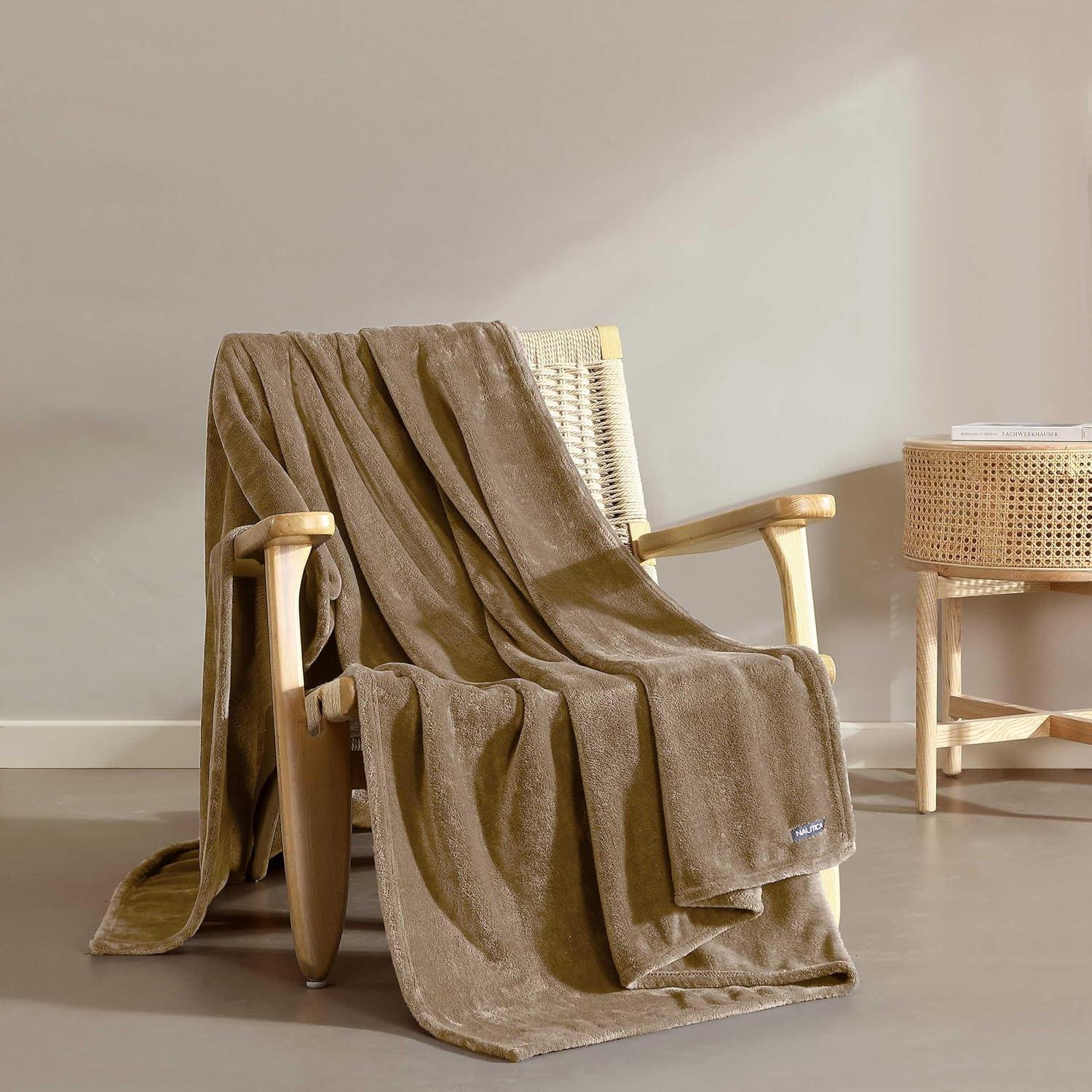 imageNautica Twin Blanket Soft Plush Fleece Bedding Ideal for Bed or Couch Dorm Essentials OekoTex Certified Solid RedBrown
