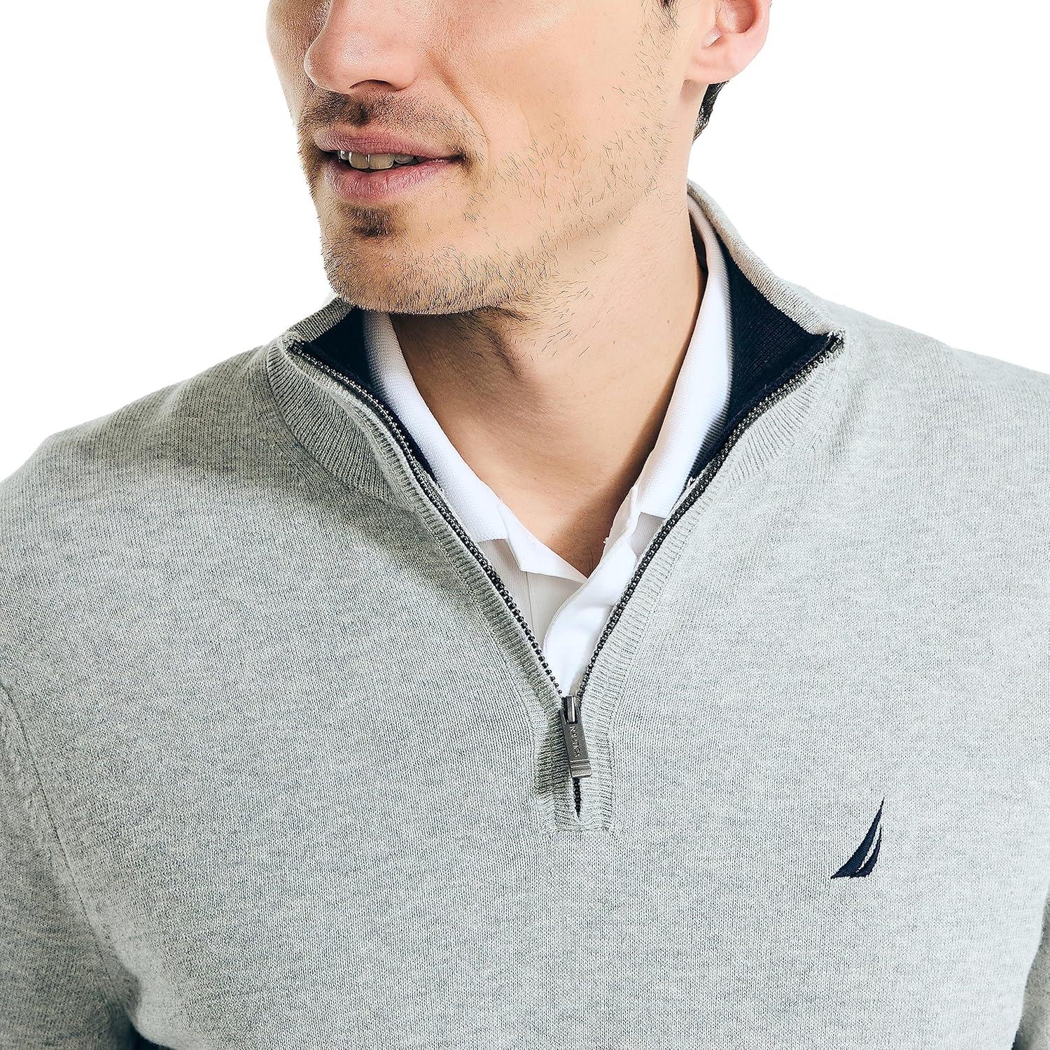 imageNautica Mens Nautica Mens Quarterzip SweaterGrey Heather