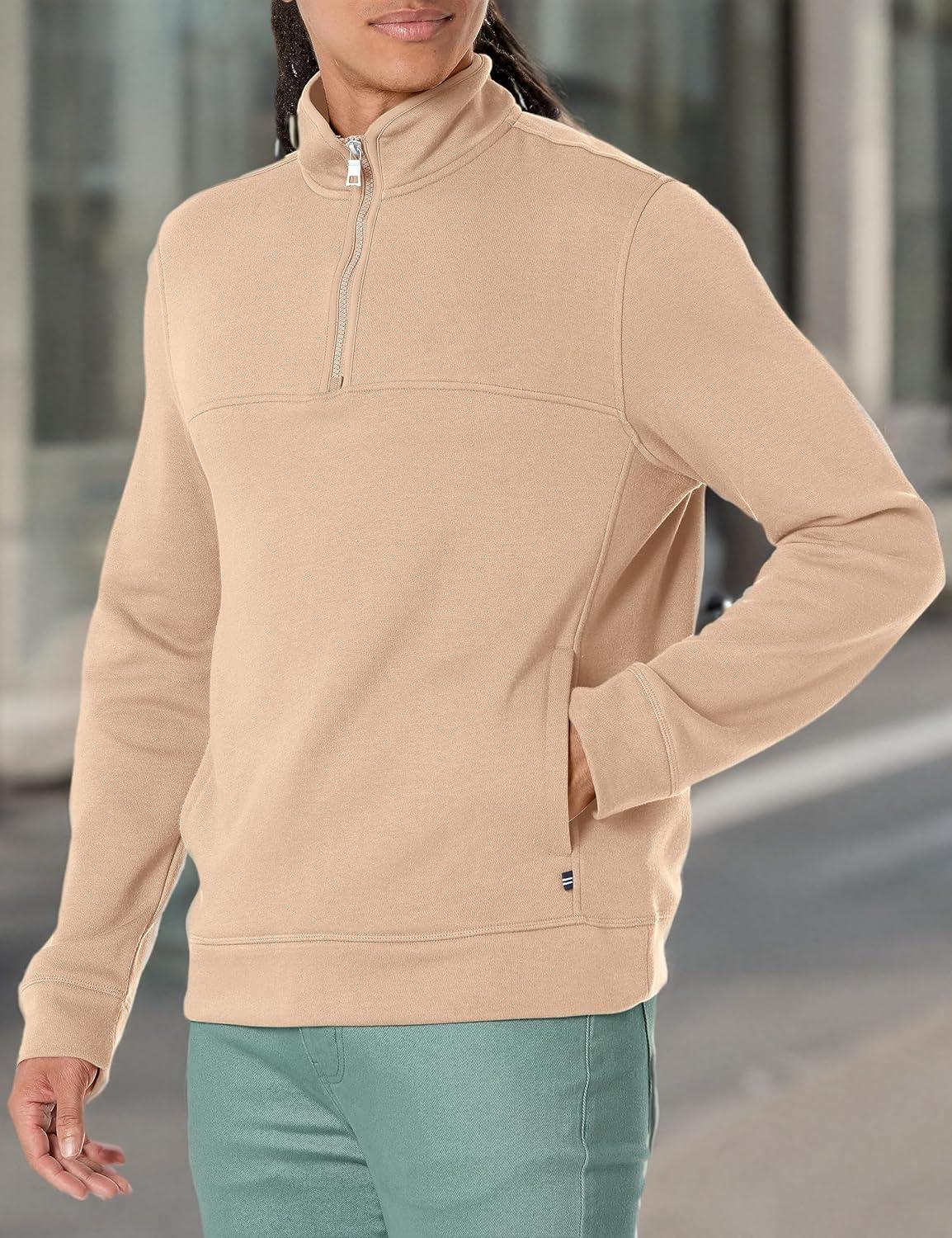 imageNautica Mens Nautica Mens Quarterzip SweaterMilitary Tan
