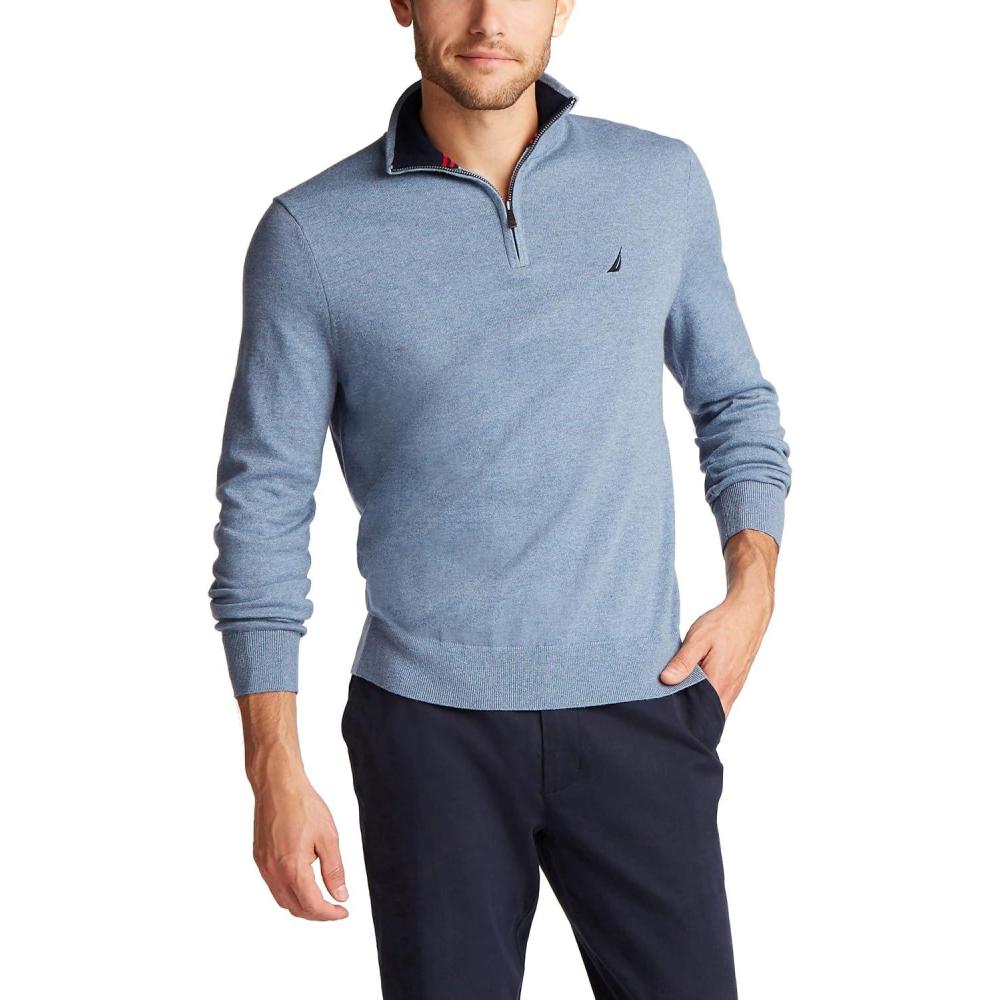 imageNautica Mens Nautica Mens Quarterzip SweaterDeep Anchor Heather