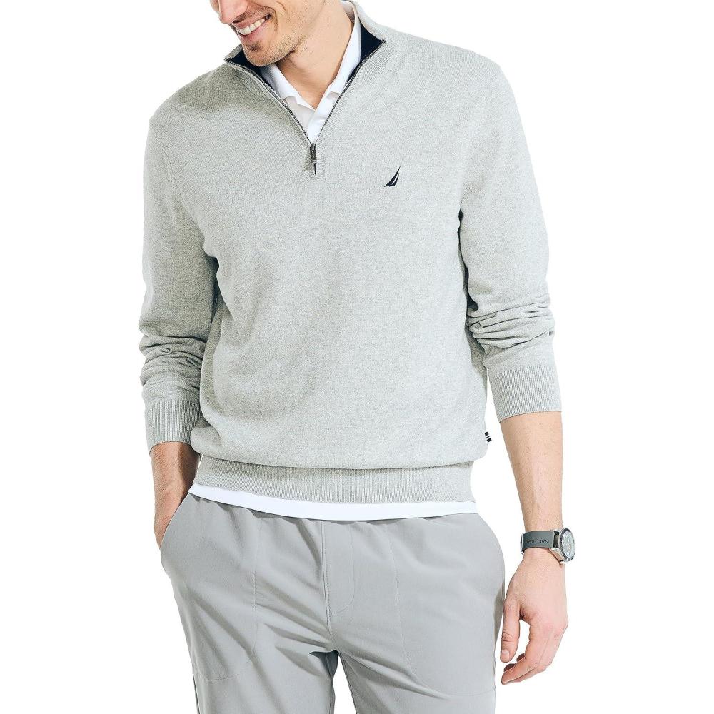 imageNautica Mens Nautica Mens Quarterzip SweaterGrey Heather