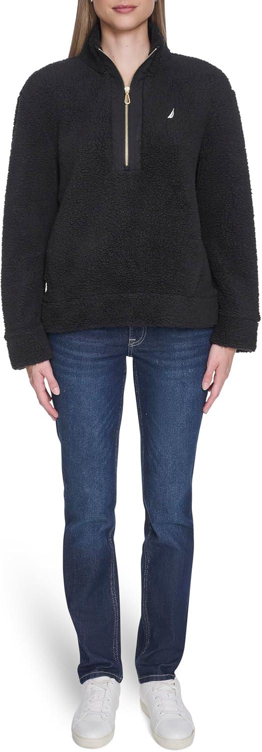 imageNautica Womens Mockneck Fleece Sweater PulloverBlack