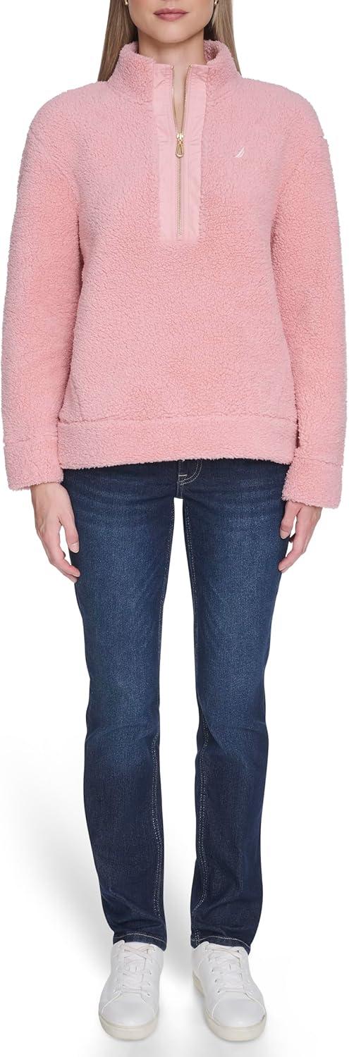 imageNautica Womens Mockneck Fleece Sweater PulloverBridal Rose