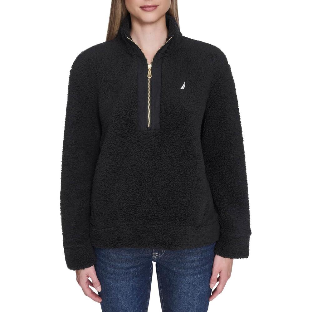 imageNautica Womens Mockneck Fleece Sweater PulloverBlack