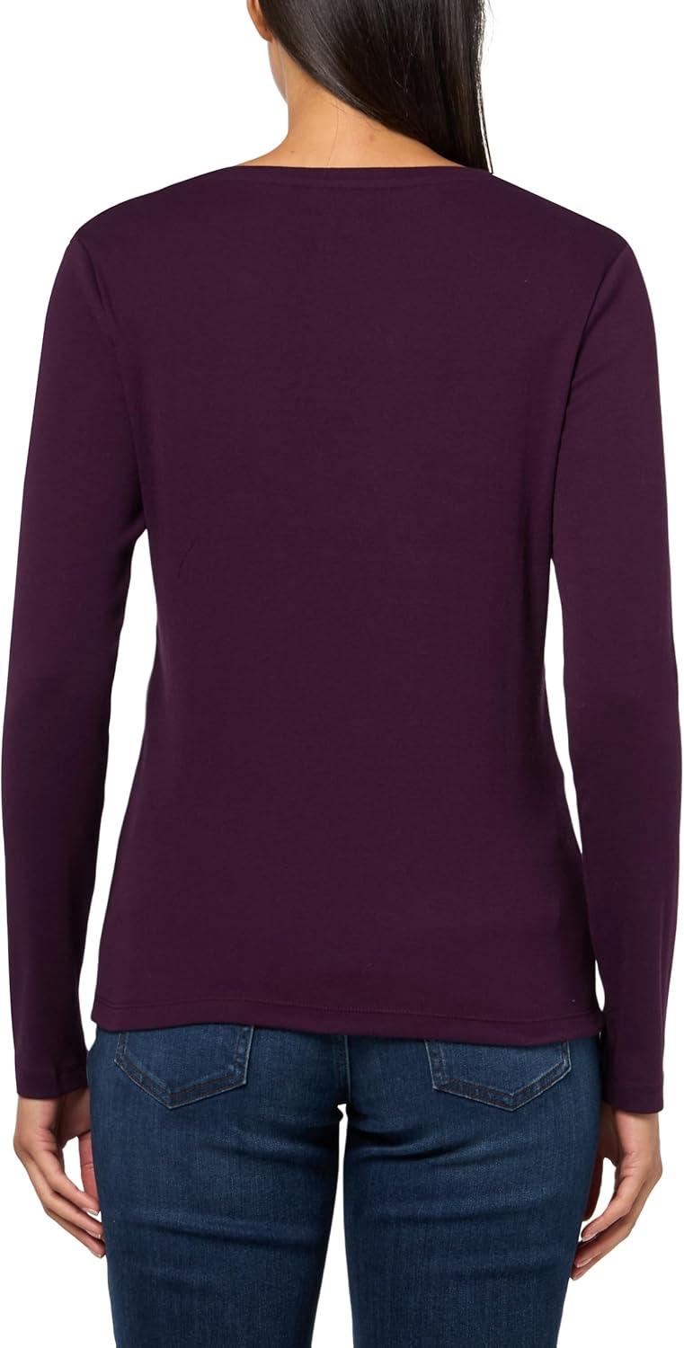 imageNautica Womens Long Sleeve Solid Scoop Neck Cotton TShirtAubergine