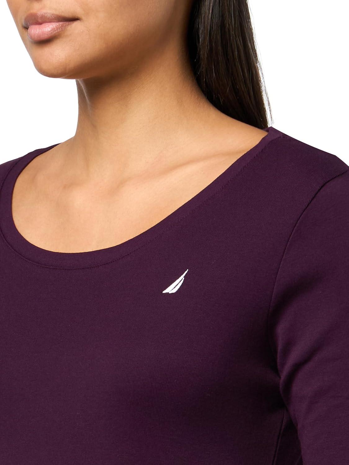imageNautica Womens Long Sleeve Solid Scoop Neck Cotton TShirtAubergine