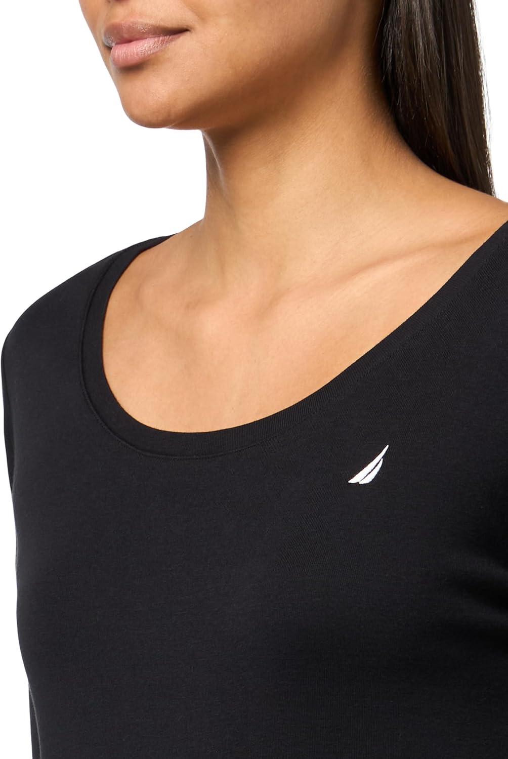imageNautica Womens Long Sleeve Solid Scoop Neck Cotton TShirtBlack