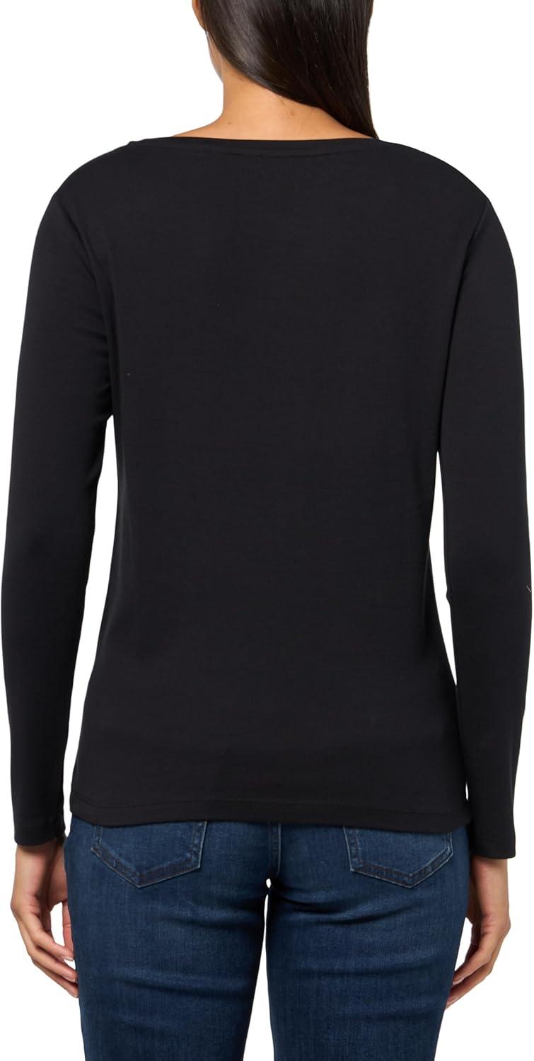 imageNautica Womens Long Sleeve Solid Scoop Neck Cotton TShirtBlack