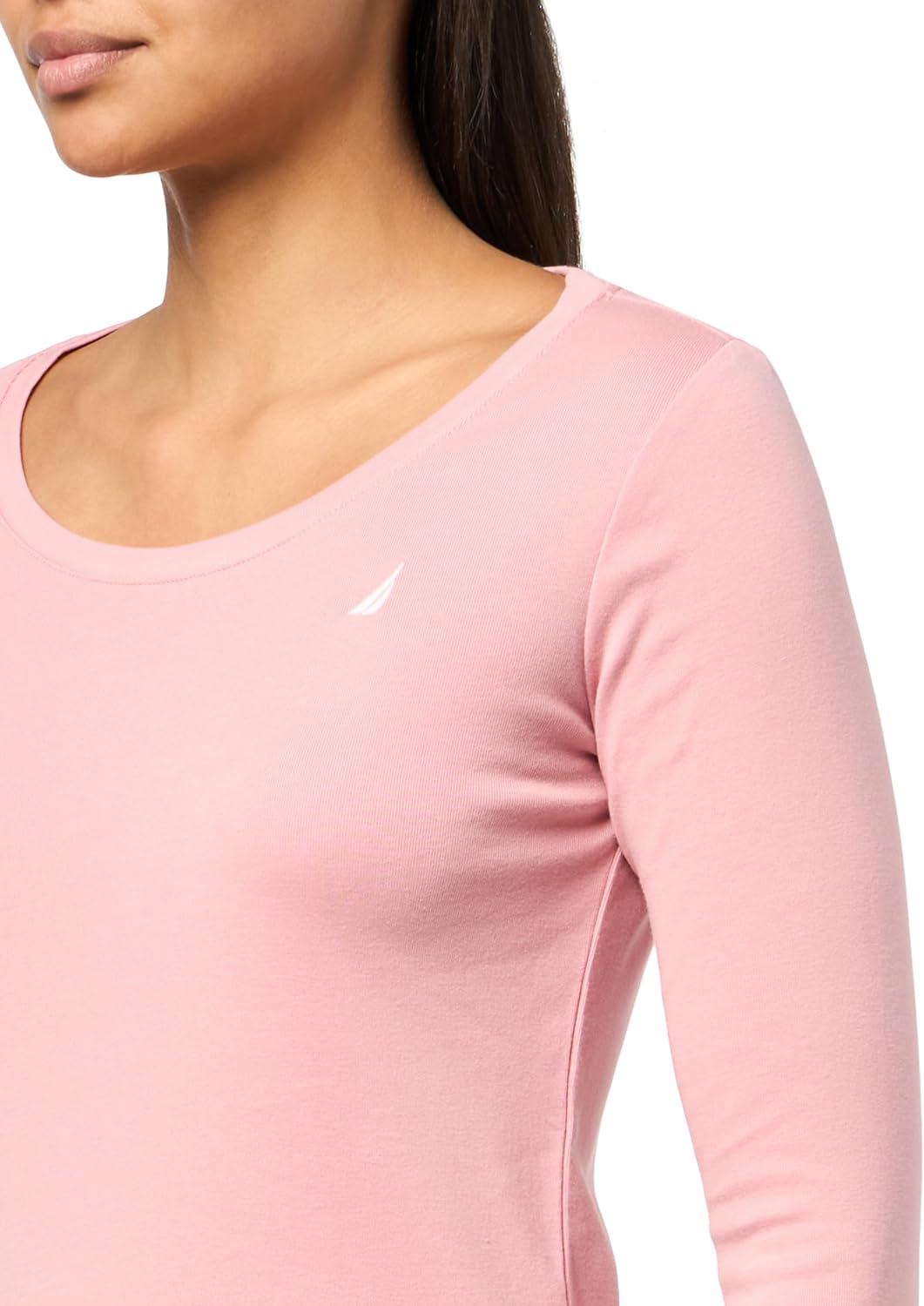 imageNautica Womens Long Sleeve Solid Scoop Neck Cotton TShirtBridal Rose
