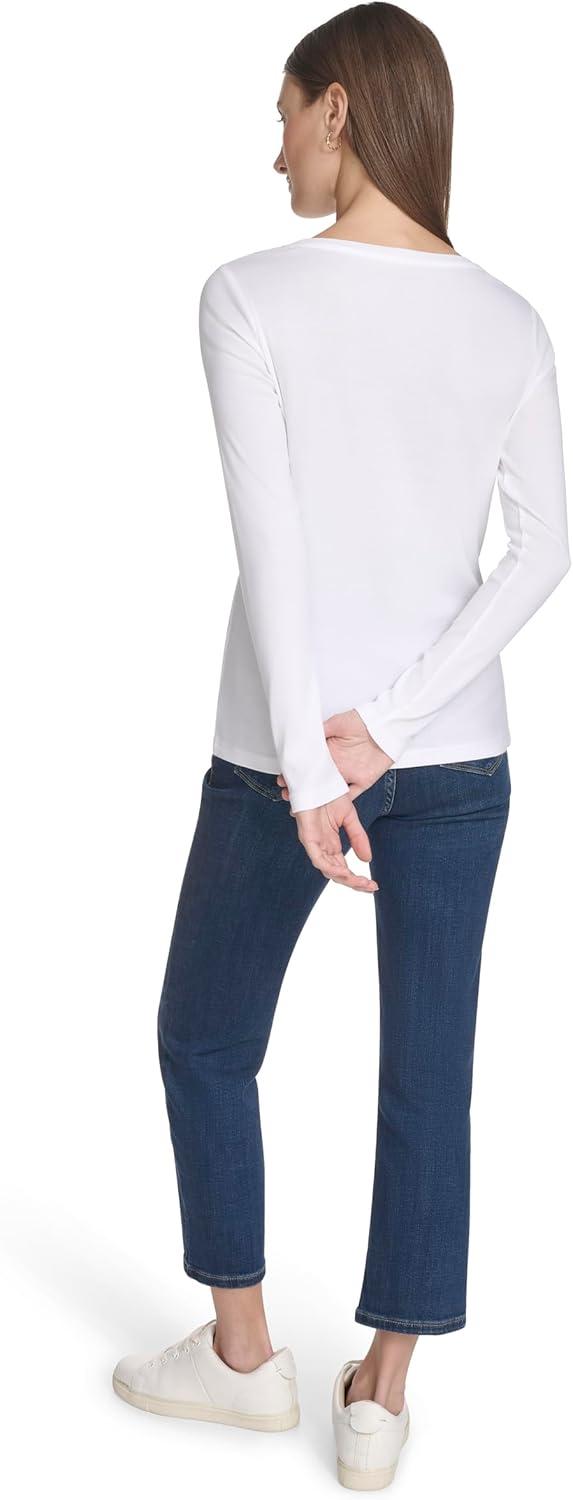 imageNautica Womens Long Sleeve Solid Scoop Neck Cotton TShirtBright White
