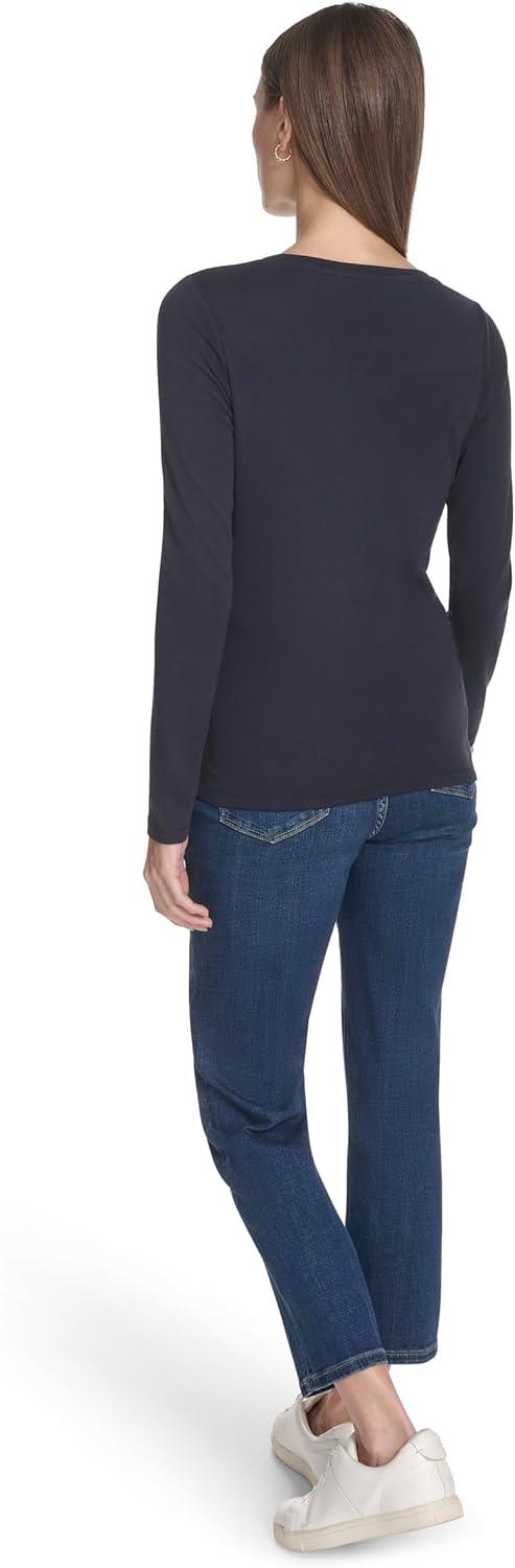 imageNautica Womens Long Sleeve Solid Scoop Neck Cotton TShirtNight Sky