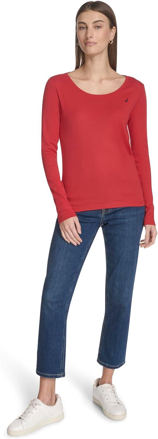 imageNautica Womens Long Sleeve Solid Scoop Neck Cotton TShirtSamba