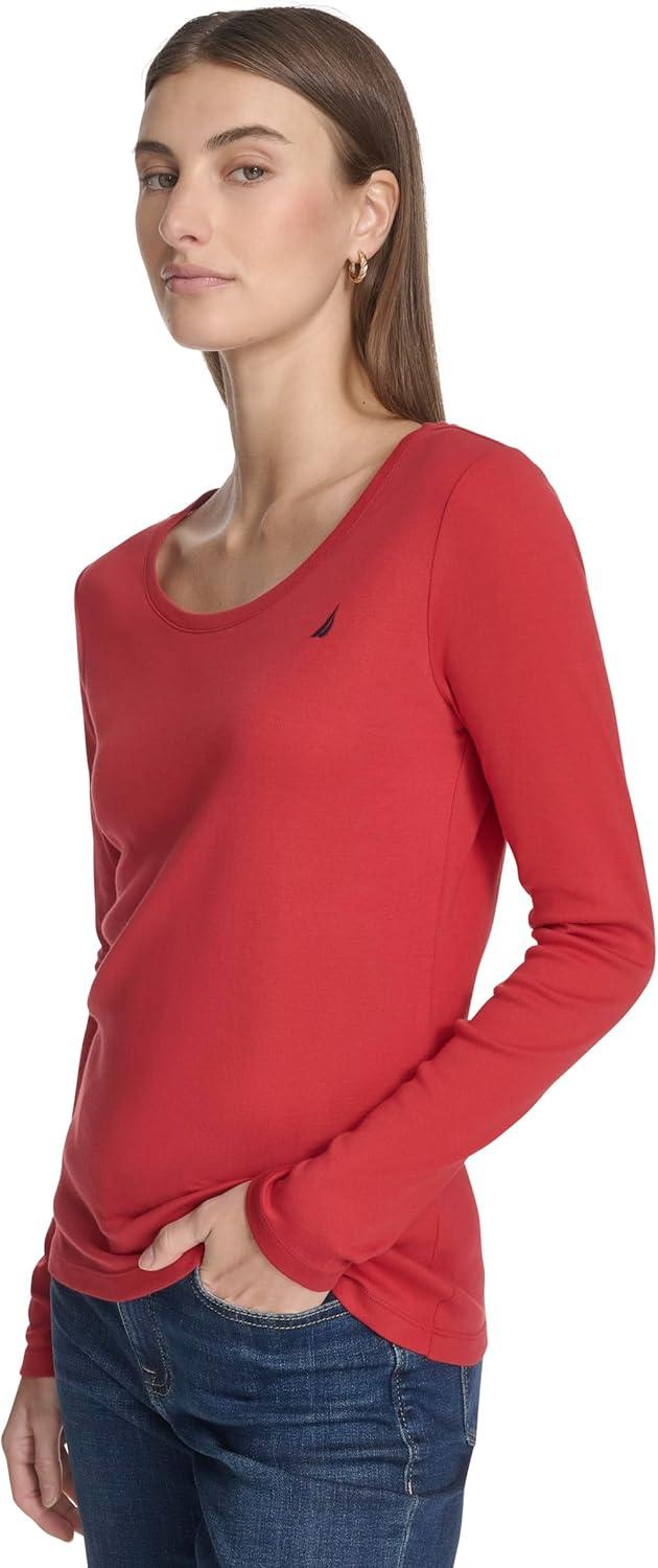 imageNautica Womens Long Sleeve Solid Scoop Neck Cotton TShirtSamba