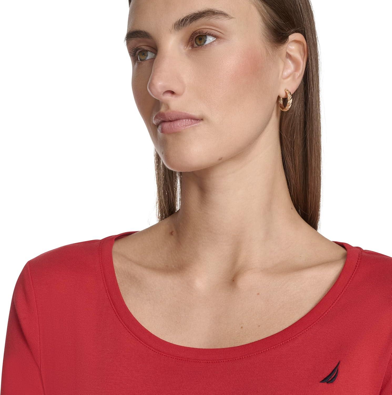 imageNautica Womens Long Sleeve Solid Scoop Neck Cotton TShirtSamba