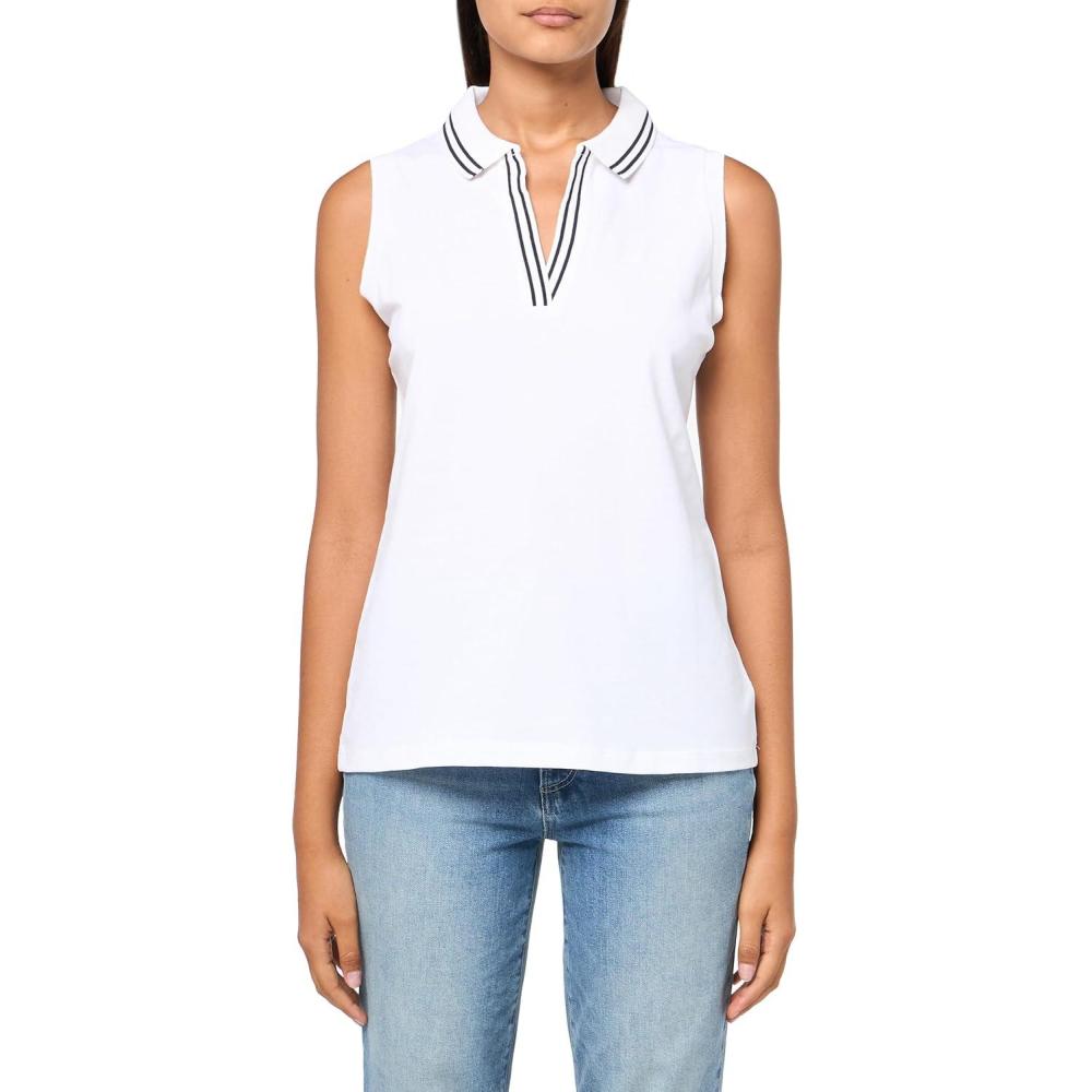 imageNautica Womens Solid Sleeveless Johnny Collar Polo ShirtBright White