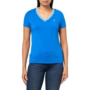 Nautica Women’s Jeans Short Sleeve Solid Cotton V-Neck T-Shirt, Cerulean, X-Large