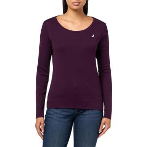 Nautica Women’s Long Sleeve Solid Scoop Neck Cotton T-Shirt(Aubergine)