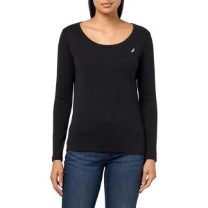 Nautica Women’s Long Sleeve Solid Scoop Neck Cotton T-Shirt(Black)
