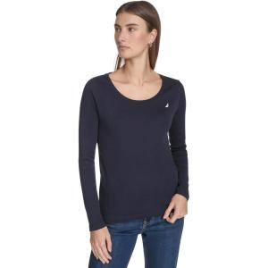 Nautica Women’s Long Sleeve Solid Scoop Neck Cotton T-Shirt(Night Sky)