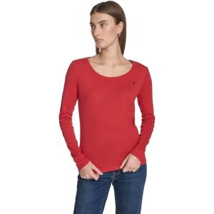 Nautica Women’s Long Sleeve Solid Scoop Neck Cotton T-Shirt(Samba)