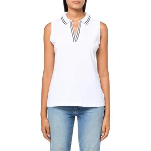 Nautica Women’s Solid Sleeveless Johnny Collar Polo Shirt(Bright White)