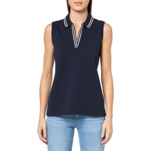 Nautica Women’s Solid Sleeveless Johnny Collar Polo Shirt(Night Sky)