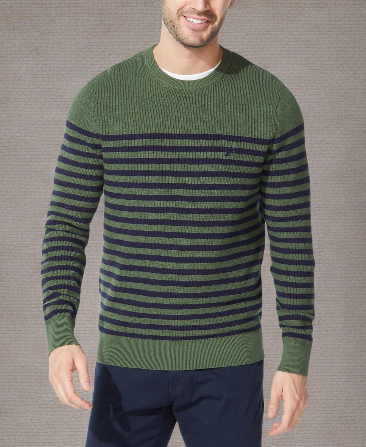 imageNautica Mens Mens Stripe Knit SweaterPine Forest