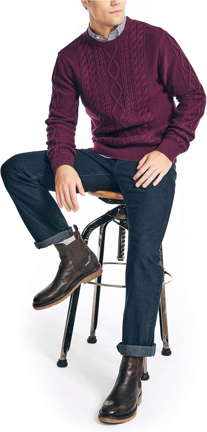 imageNautica Mens Nautica CableKnit SweaterSweaterShipwreck Burgundy Heather