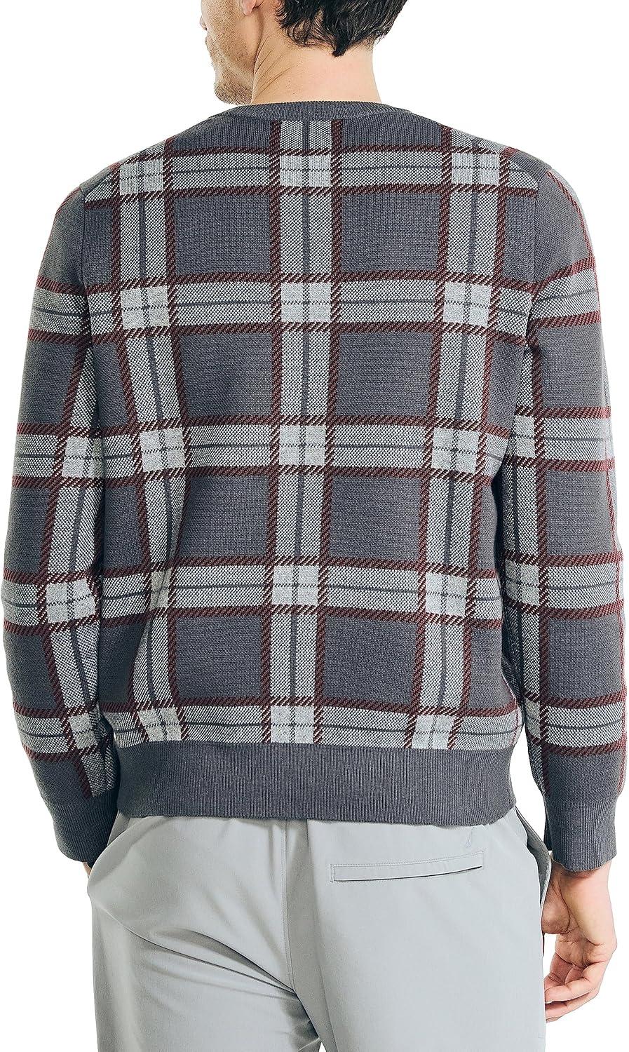 imageNautica Mens Nautica Navtech Plaid Jacquard Crewneck SweaterCarbon