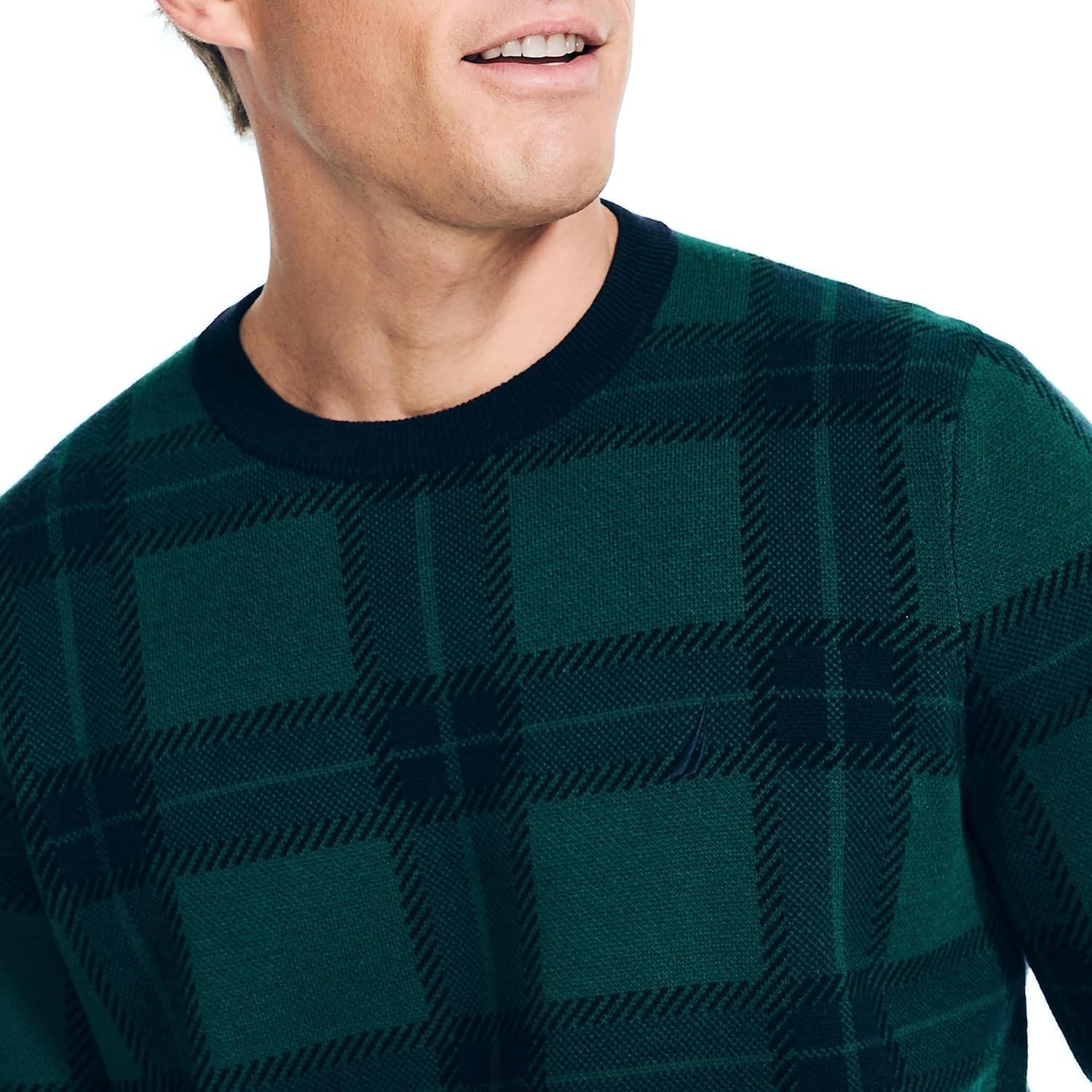 imageNautica Mens Nautica Navtech Plaid Jacquard Crewneck SweaterNavy Seas