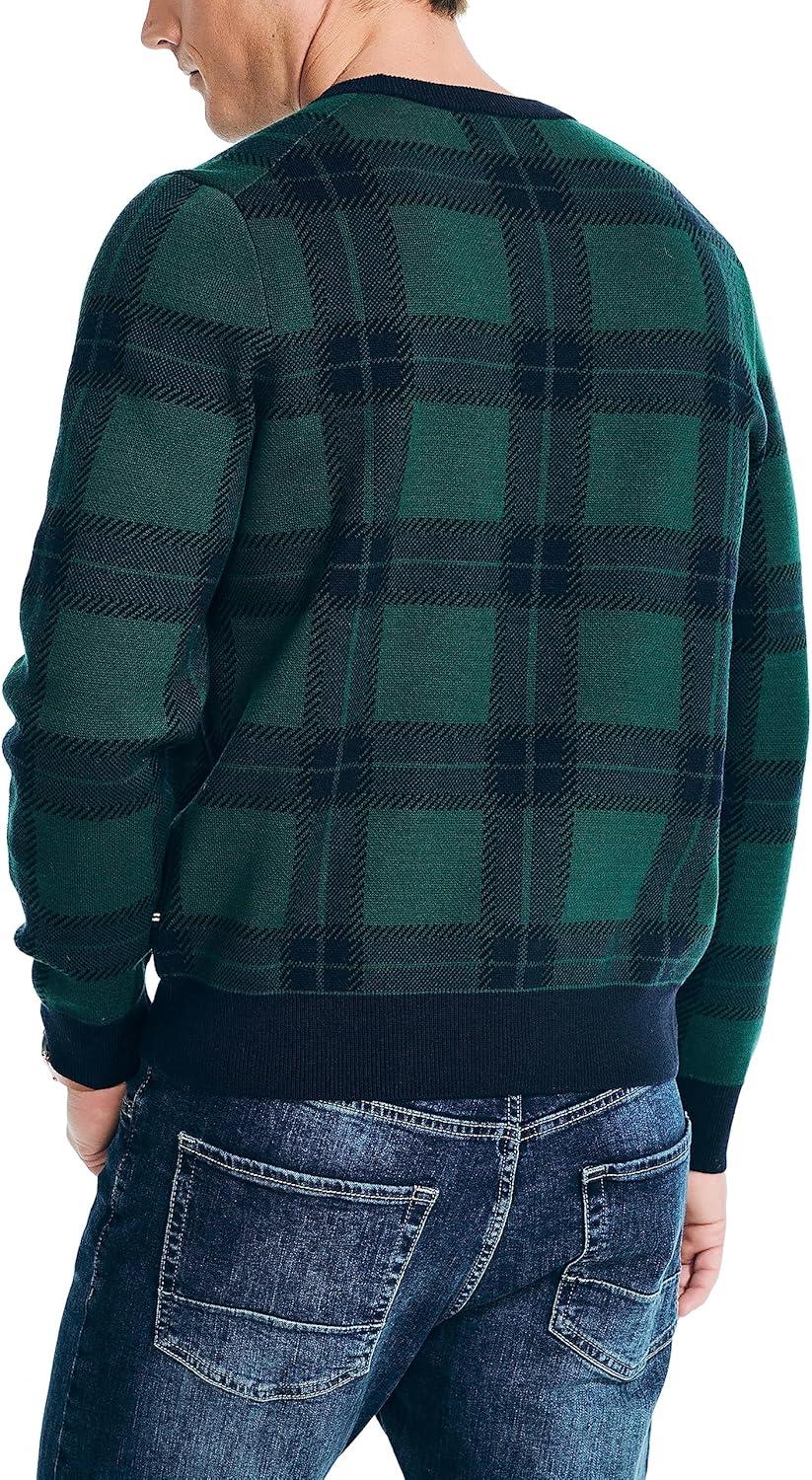 imageNautica Mens Nautica Navtech Plaid Jacquard Crewneck SweaterNavy Seas