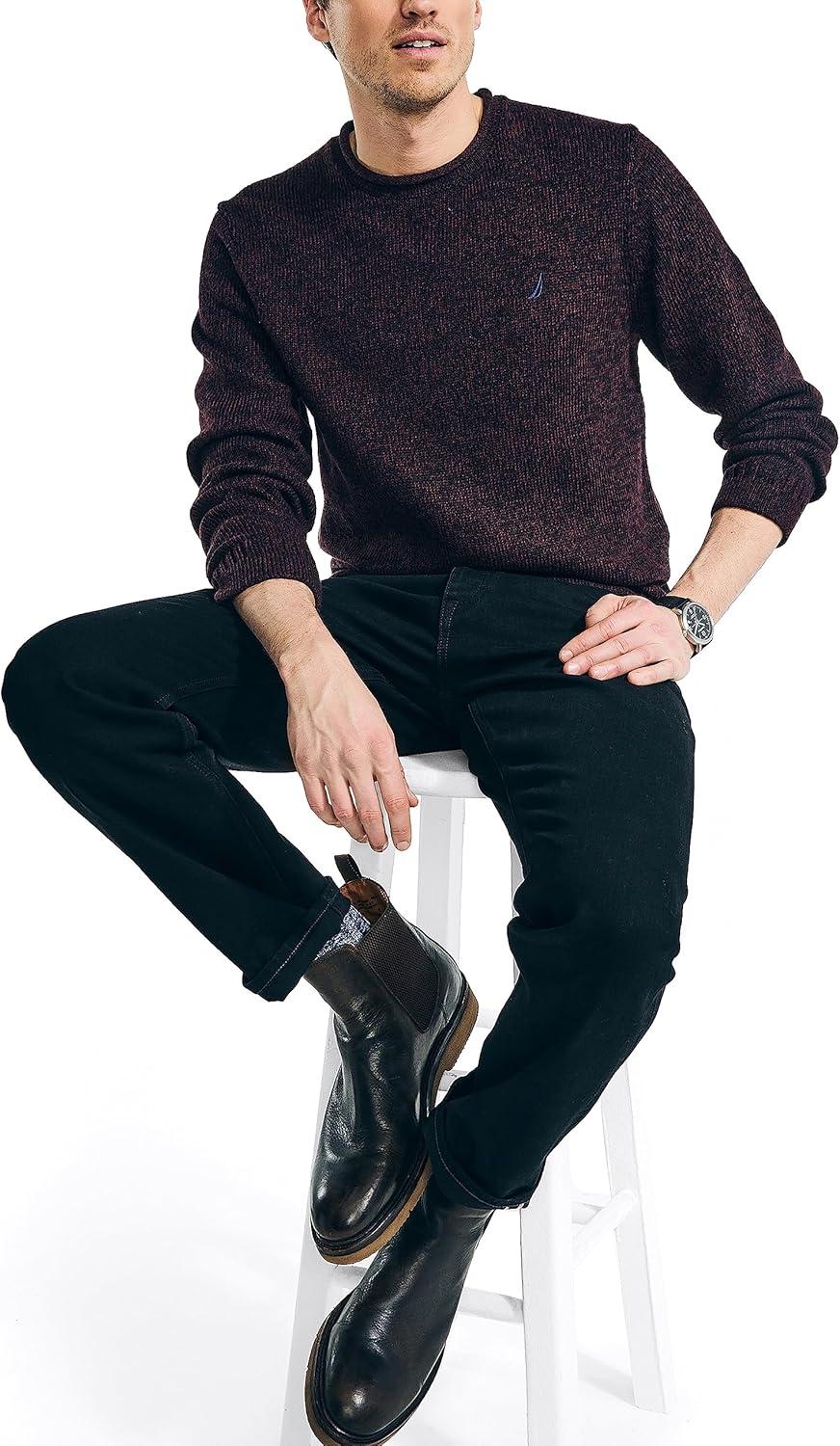 imageNautica Mens Nautica Rolled Crewneck SweaterShipwreck Burgundy