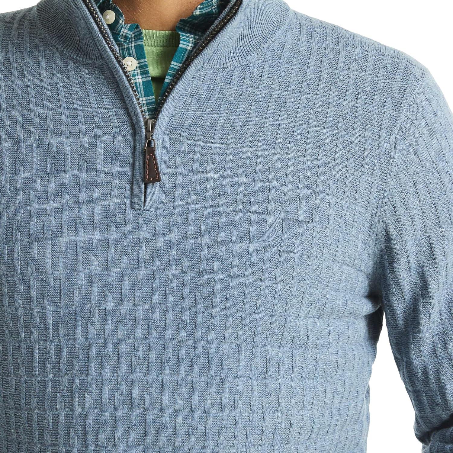 imageNautica Mens Navtech QuarterZip SweaterTextured Achor Blue Heather